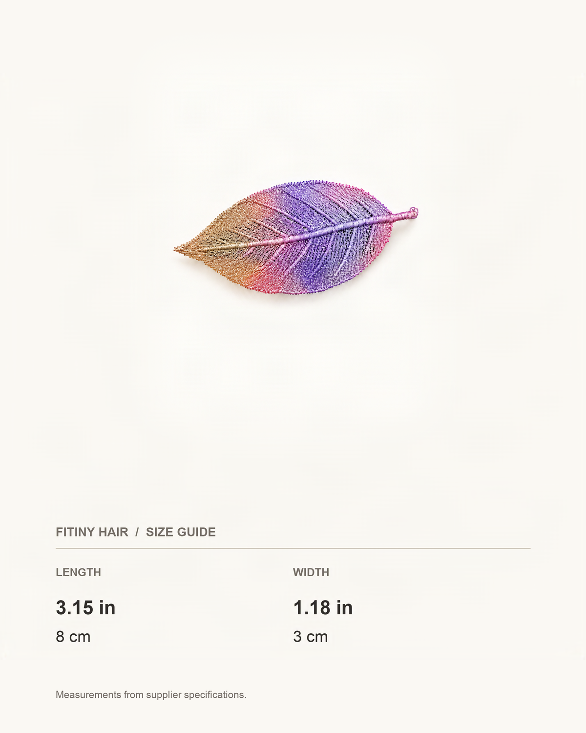 Embroidered Leaf Side Hair Clip — supplier-based dimensions with inches above centimeters [FITINY Hair]