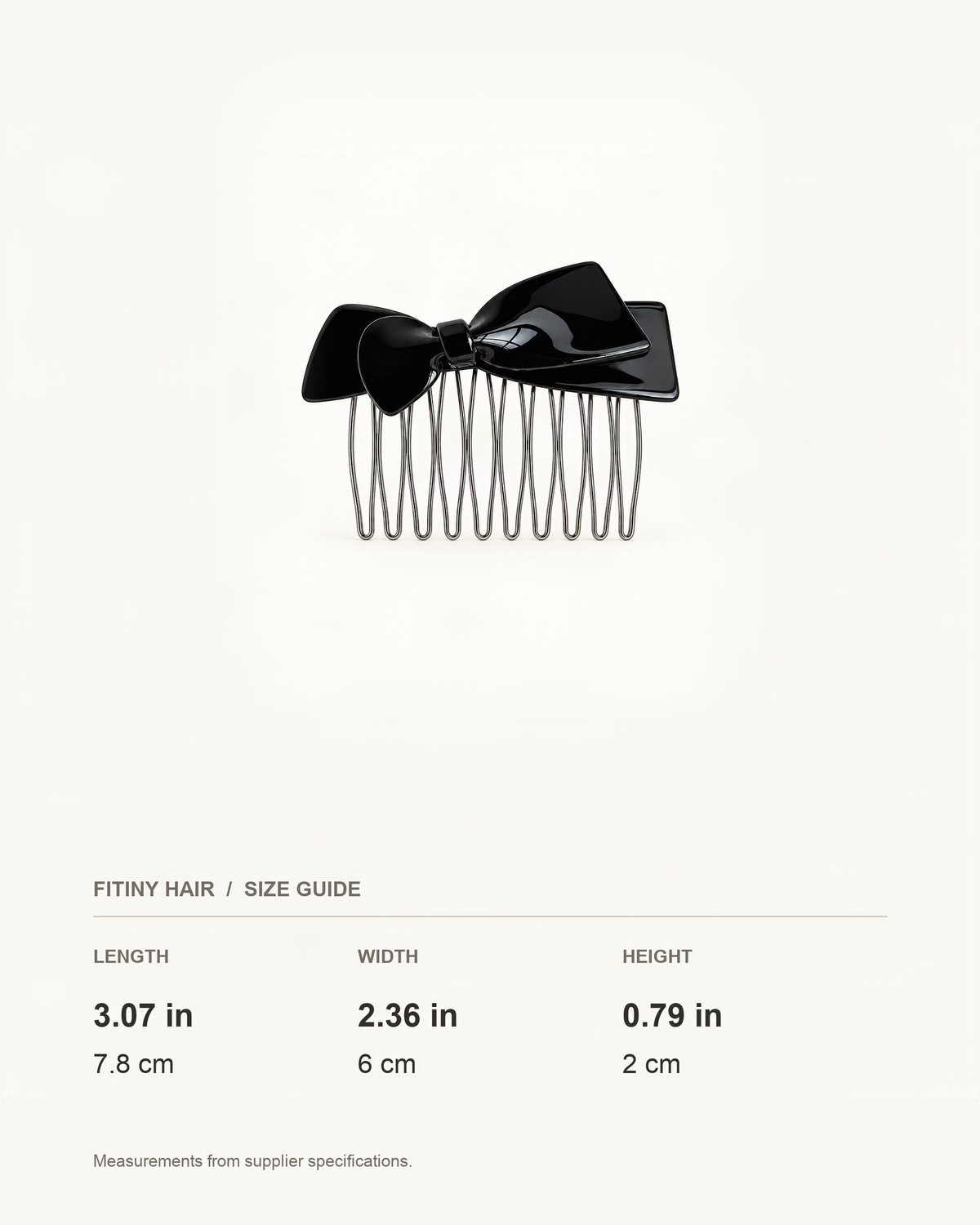 Cellulose Acetate Double Bow Insert Comb — supplier-based dimensions with inches above centimeters [FITINY Hair]