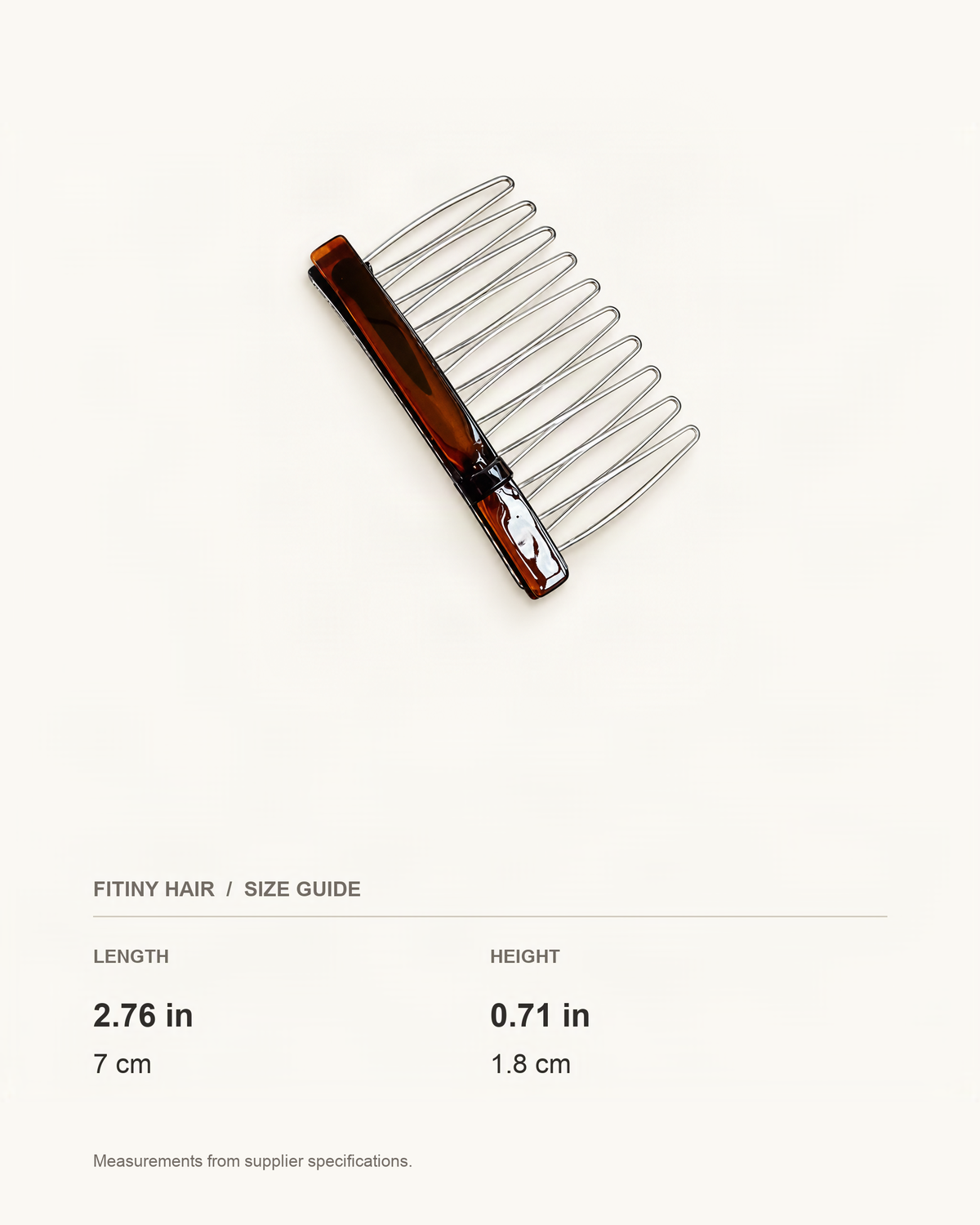 Cellulose Acetate Bow Side Comb — supplier-based dimensions with inches above centimeters [FITINY Hair]