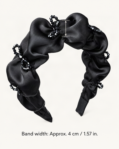 Satin Ruched Headband with Crystal Bow Accent — dimensions diagram [FITINY Hair dimensions]
