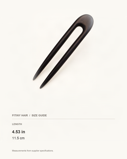 Wooden U-Shaped Hair Pin with Rounded Top — supplier-based dimensions with inches above centimeters [FITINY Hair]