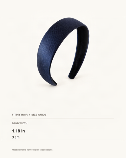 Wide Satin Headband with Subtle Shimmer — supplier-based dimensions with inches above centimeters [FITINY Hair]