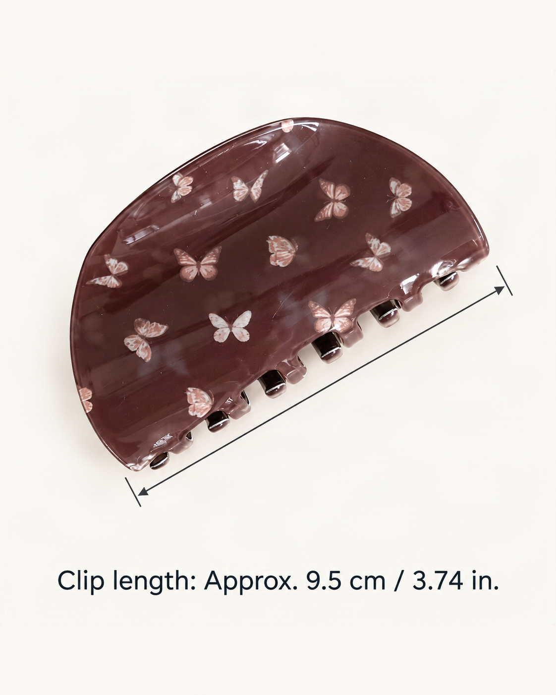 Butterfly Print Acrylic Claw Clip Set of 4 — Shell Claw Clip dimensions diagram [FITINY Hair]