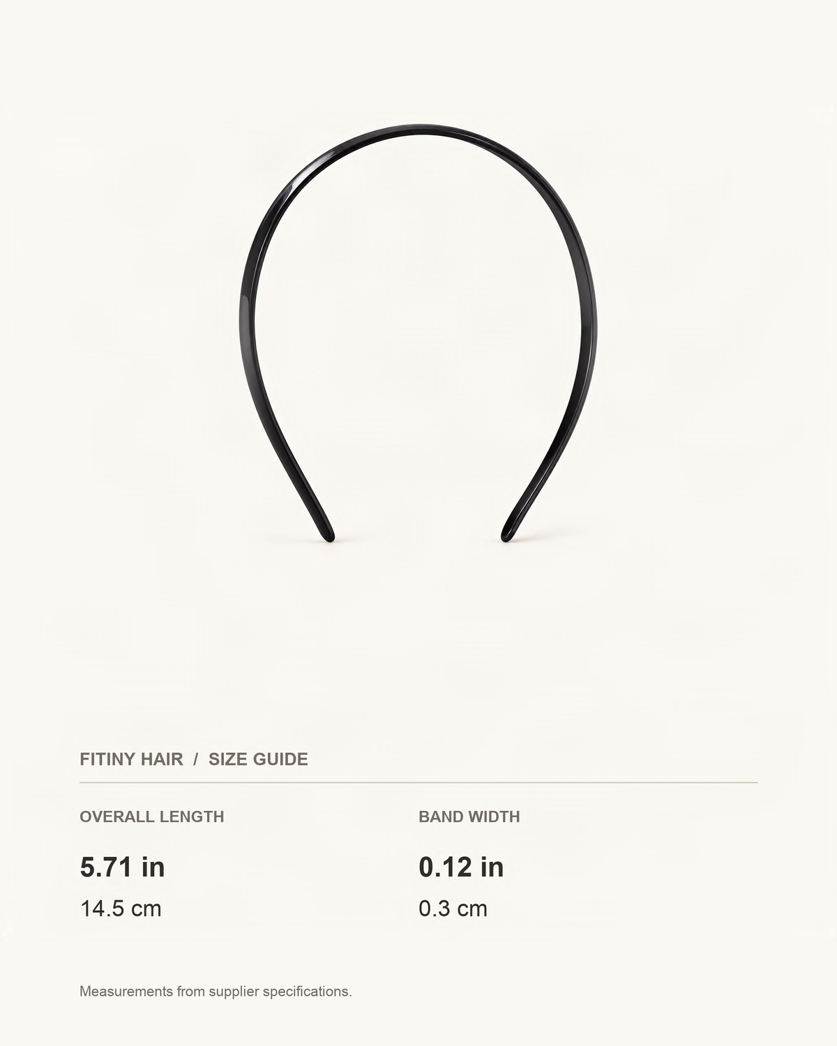 Thin Cellulose Acetate Headband — supplier-based dimensions with inches above centimeters [FITINY Hair]