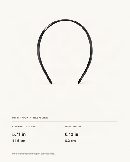 Thin Cellulose Acetate Headband — supplier-based dimensions with inches above centimeters [FITINY Hair]