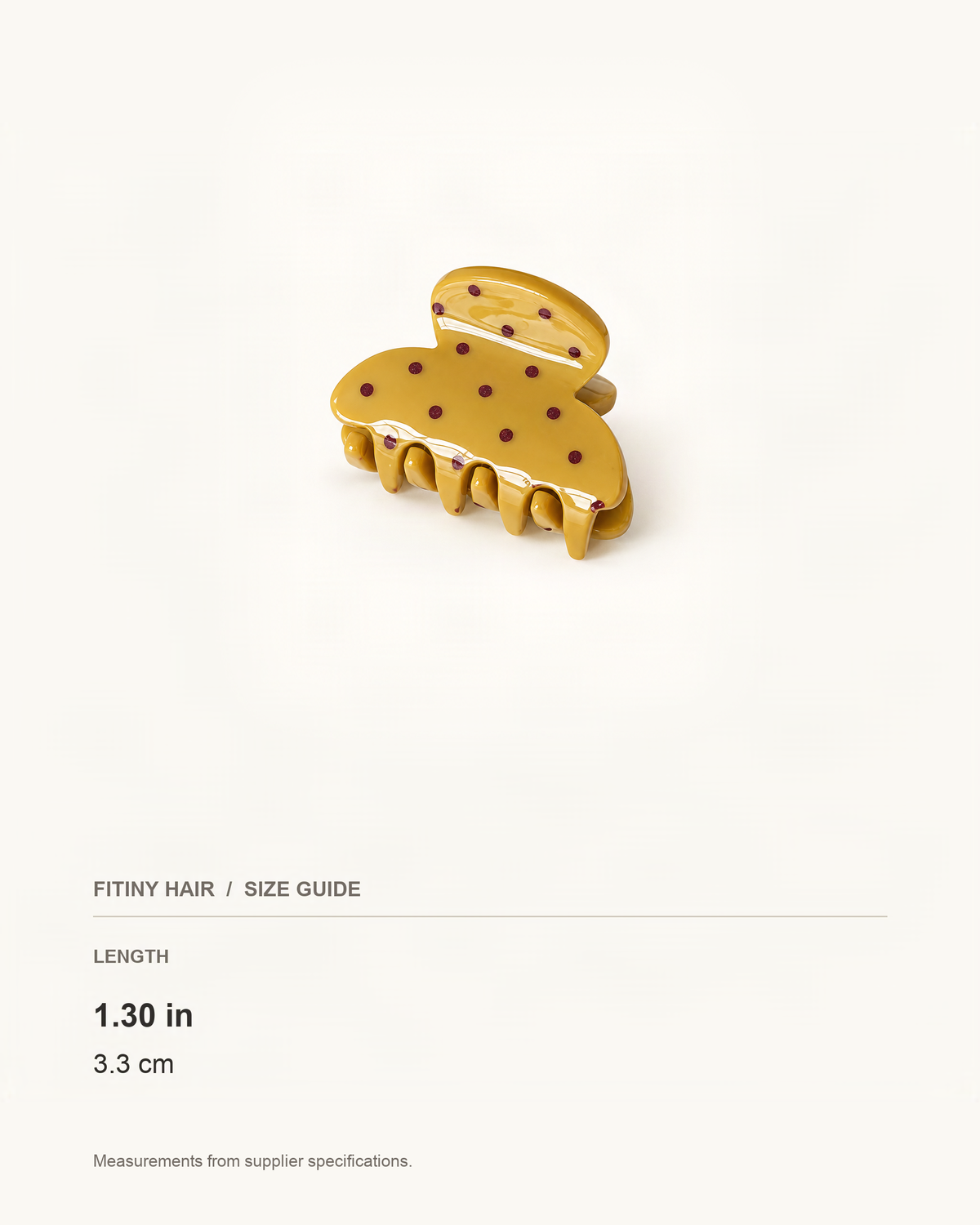 Polka Dot Acetate Mini Claw Clip — supplier-based dimensions with inches above centimeters [FITINY Hair]