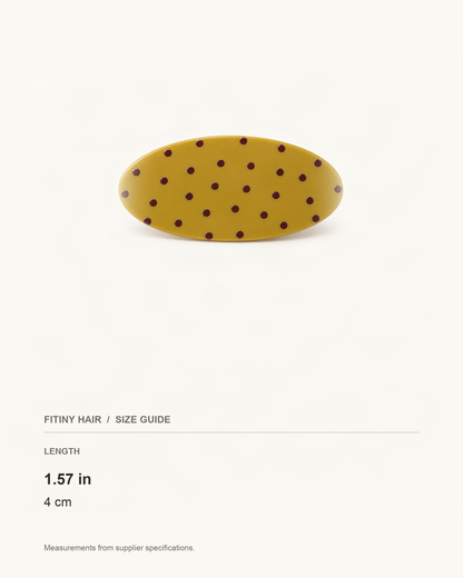 Oval Polka Dot Acetate Barrette — supplier-based dimensions with inches above centimeters [FITINY Hair]