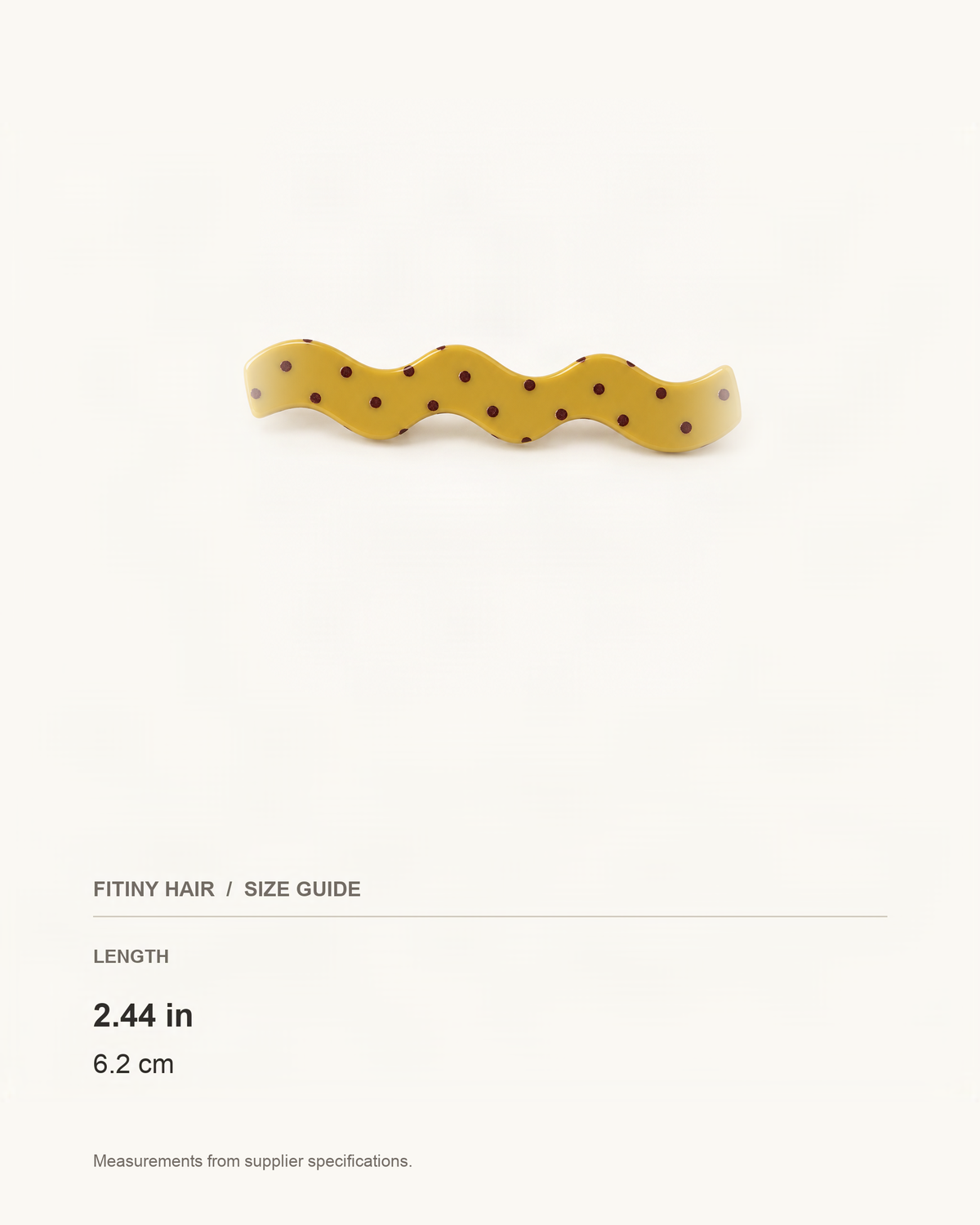 Wavy Polka Dot Acetate Side Clip — supplier-based dimensions with inches above centimeters [FITINY Hair]