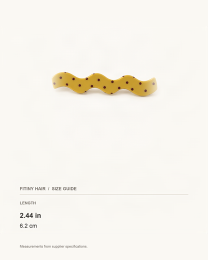 Wavy Polka Dot Acetate Side Clip — supplier-based dimensions with inches above centimeters [FITINY Hair]