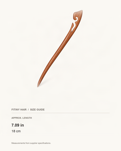 Carved Wood Hair Stick with Crescent Moon Design — supplier-based dimensions with inches above centimeters [FITINY Hair]