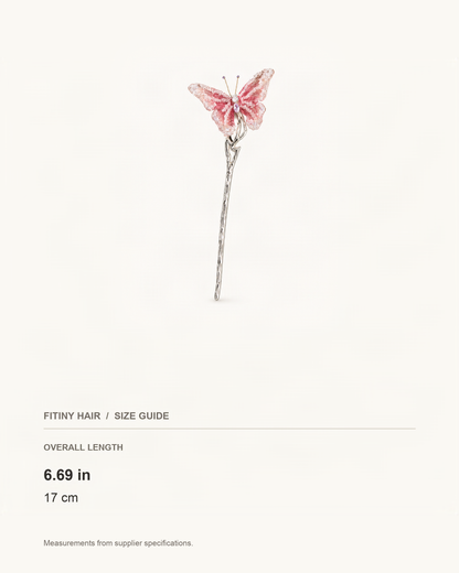 Embroidered Butterfly Metal Hair Stick — supplier-based dimensions with inches above centimeters [FITINY Hair]