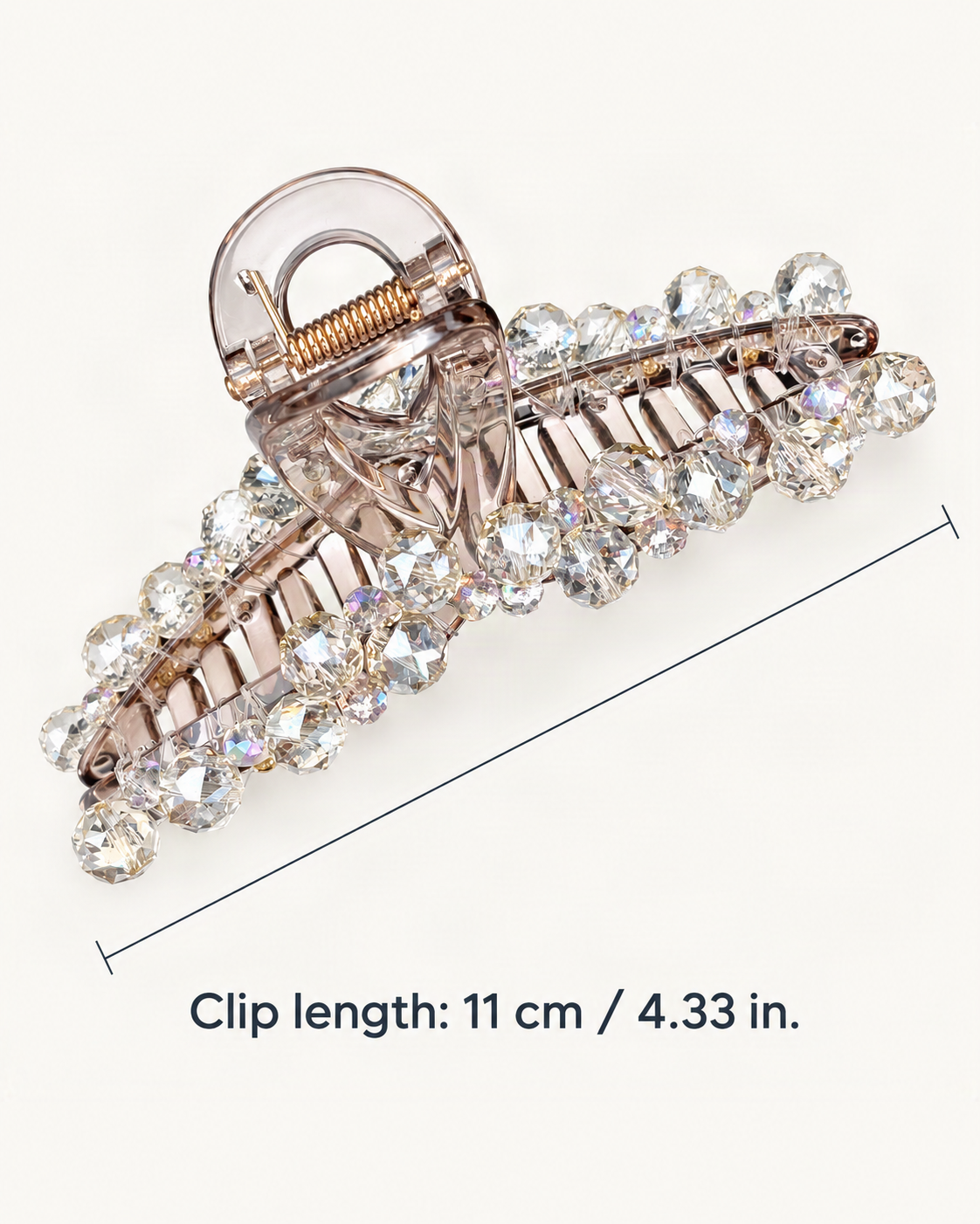 Crystal Rhinestone Large Beaded-Edge Claw Clip — dimensions diagram [FITINY Hair dimensions]