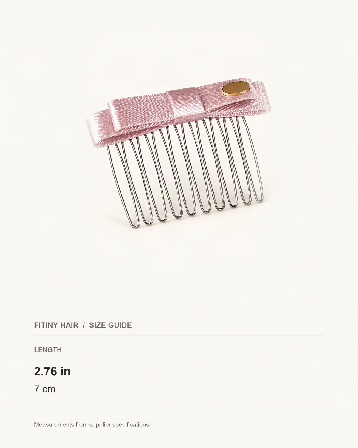 Satin Bow Side Comb — supplier-based dimensions with inches above centimeters [FITINY Hair]