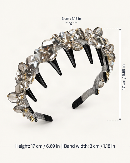 Rhinestone Floral Teeth Headband — dimensions diagram [FITINY Hair dimensions]