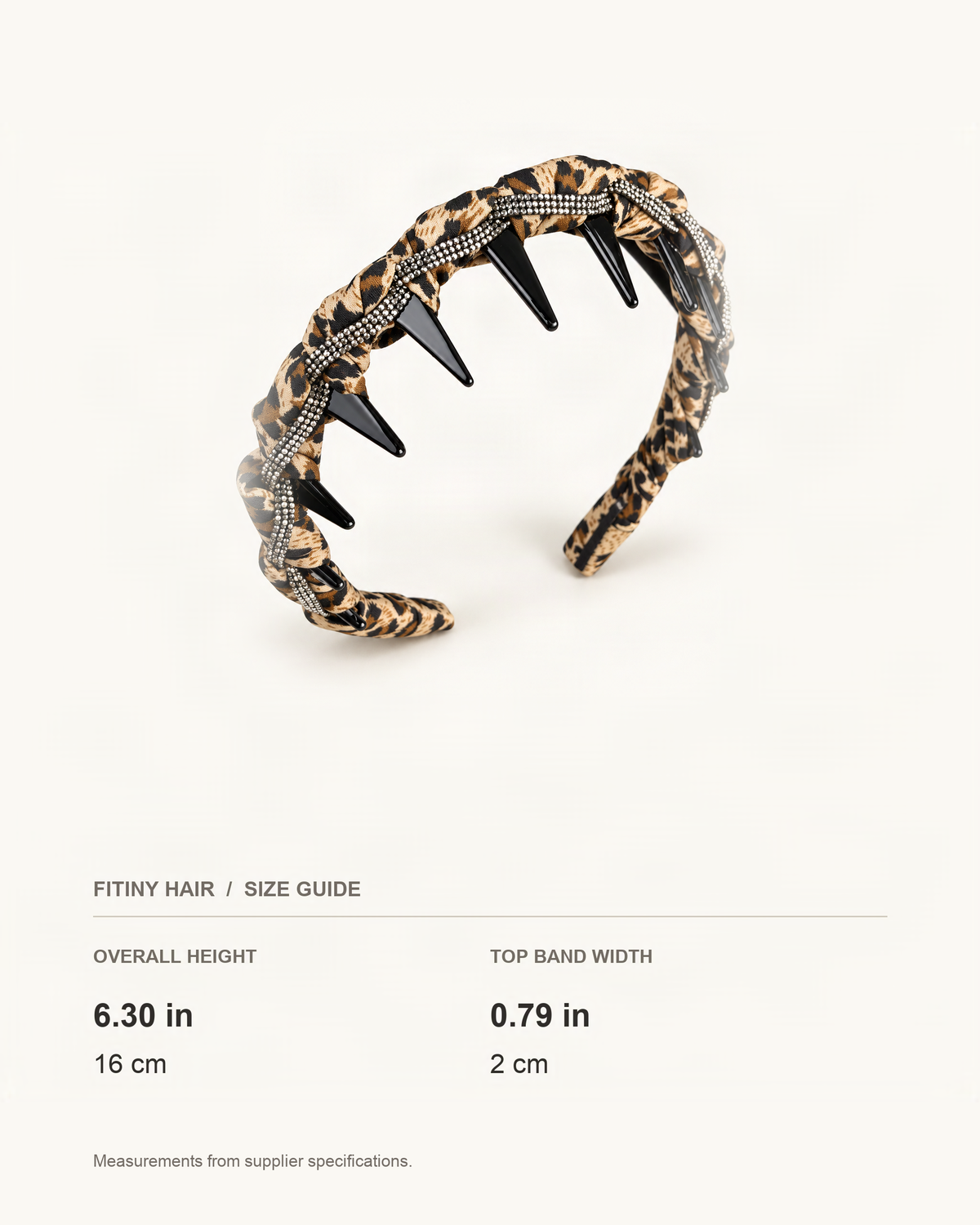 Braided Satin Headband with Pearls and Rhinestones — supplier-based dimensions with inches above centimeters [FITINY Hair]