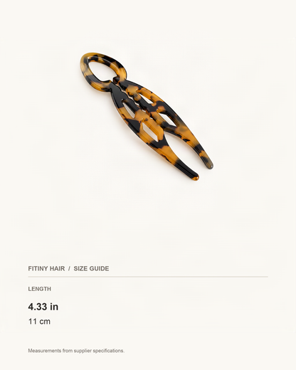 Tortoise Cellulose Acetate U-Shaped Hair Pin — supplier-based dimensions with inches above centimeters [FITINY Hair]