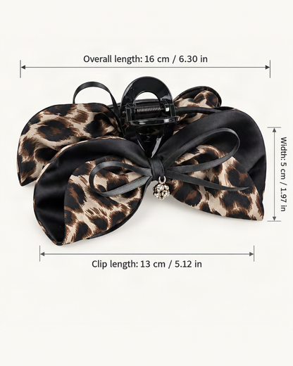 Satin Leopard Print Bow Hair Claw Clip — dimensions diagram [FITINY Hair dimensions]