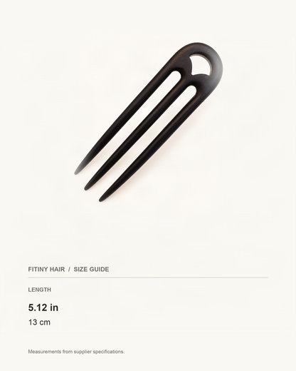 Three-Prong Wooden Hair Fork — supplier-based dimensions with inches above centimeters [FITINY Hair]