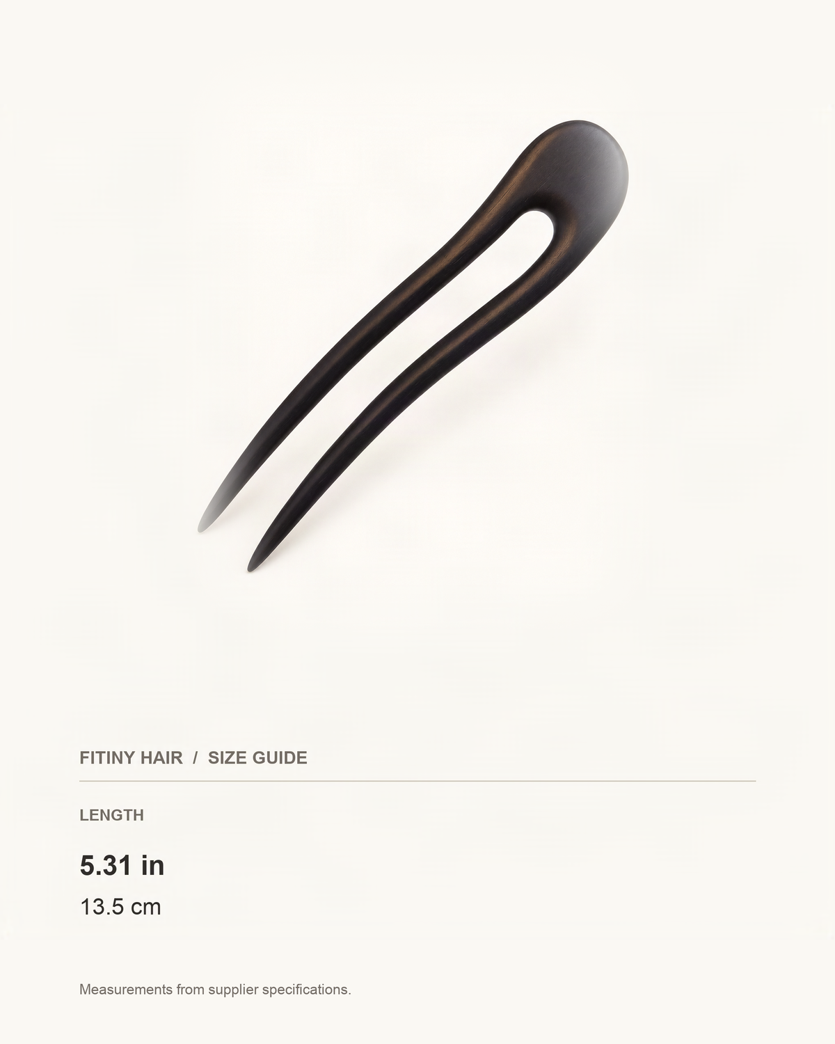 Curved-Prong Wooden U Hair Pin — supplier-based dimensions with inches above centimeters [FITINY Hair]