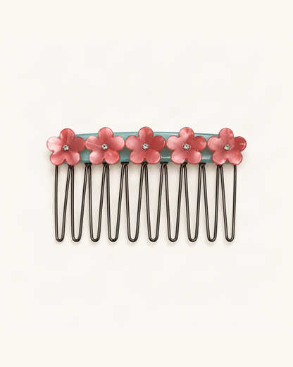 Cellulose Acetate Flower Hair Comb — single accessory on warm ivory background [FITINY Hair]