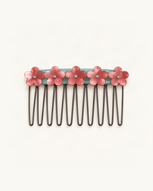Cellulose Acetate Flower Hair Comb — single accessory on warm ivory background [FITINY Hair]