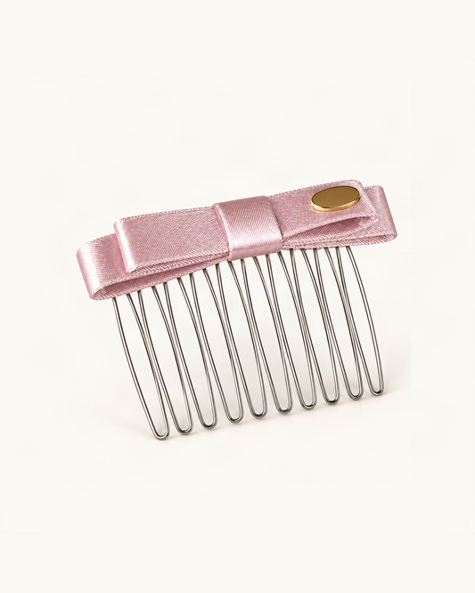 Satin Bow Side Comb — single accessory on warm ivory background [FITINY Hair]