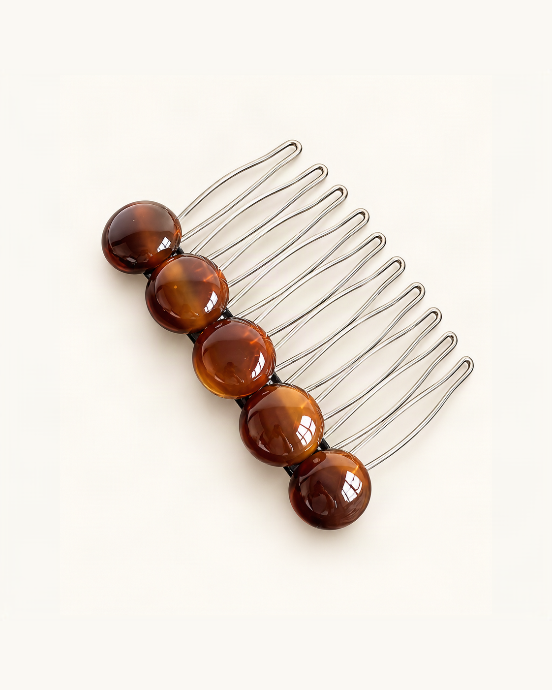 Cellulose Acetate Round Bead Side Comb — single accessory on warm ivory background [FITINY Hair]