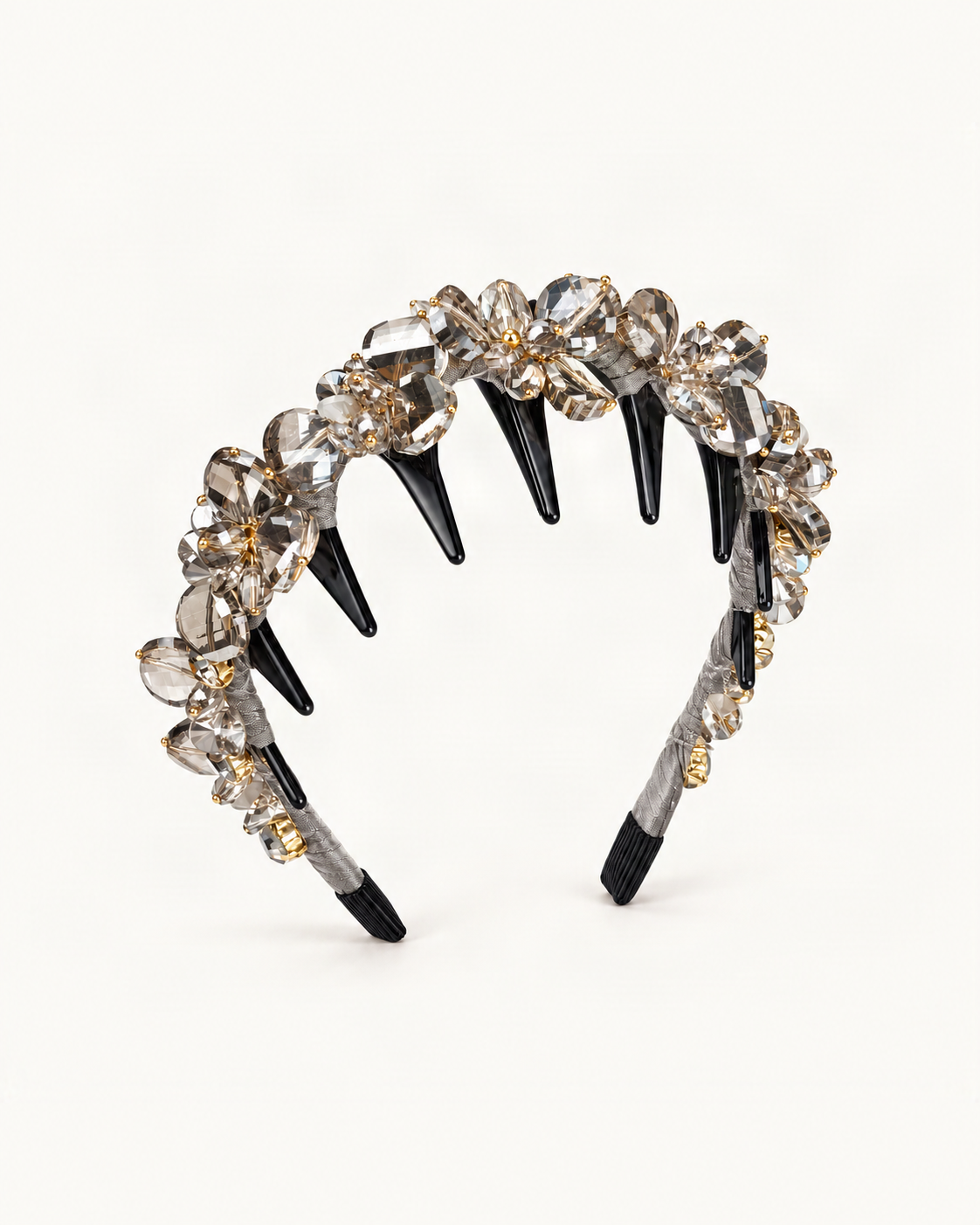 Rhinestone Floral Teeth Headband — single hair accessory on a warm ivory background [FITINY Hair main]