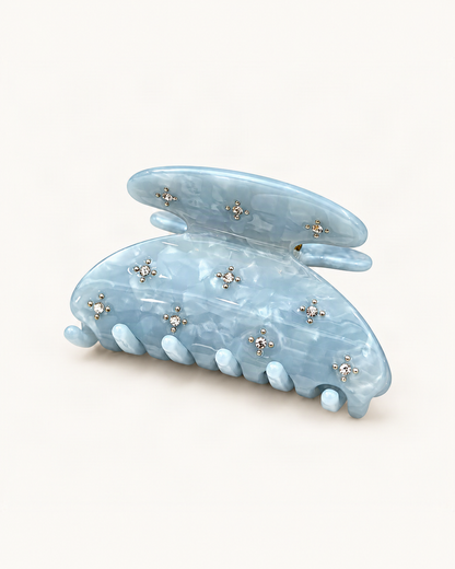 Starry Rhinestone Acetate Claw Clip — Light Blue variant on a warm ivory background [FITINY Hair variant 48006294896811]