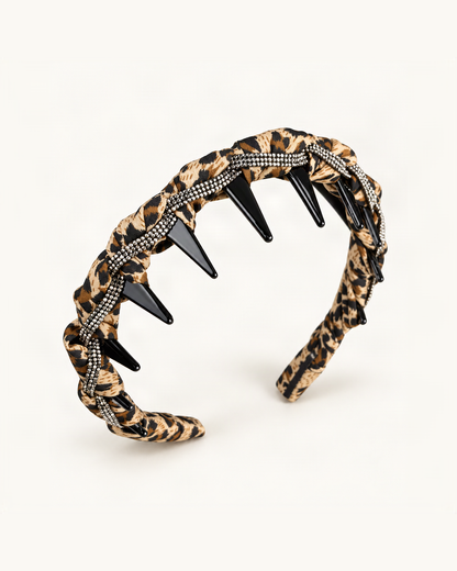 Braided Satin Headband with Pearls and Rhinestones — single accessory on warm ivory background [FITINY Hair]