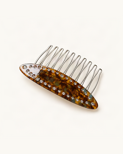 Cellulose Acetate Rhinestone Hair Comb — single accessory on warm ivory background [FITINY Hair]