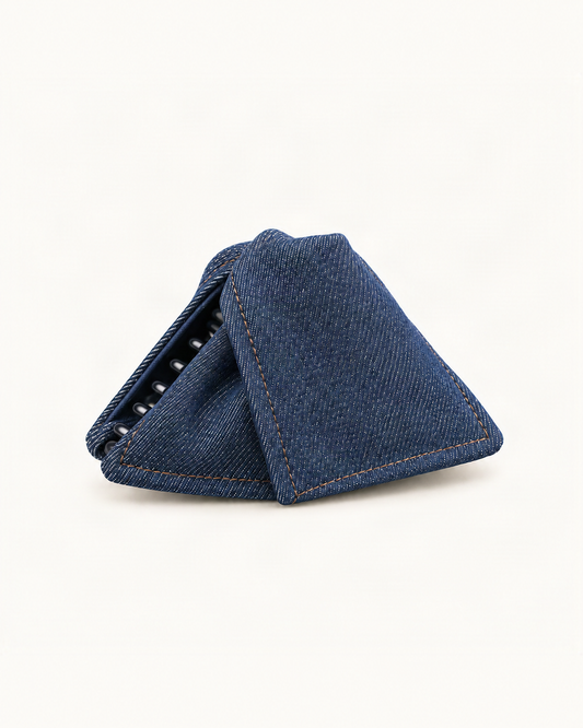 Denim Triangle Hair Claw Clip — single hair accessory on a warm ivory background [FITINY Hair main]