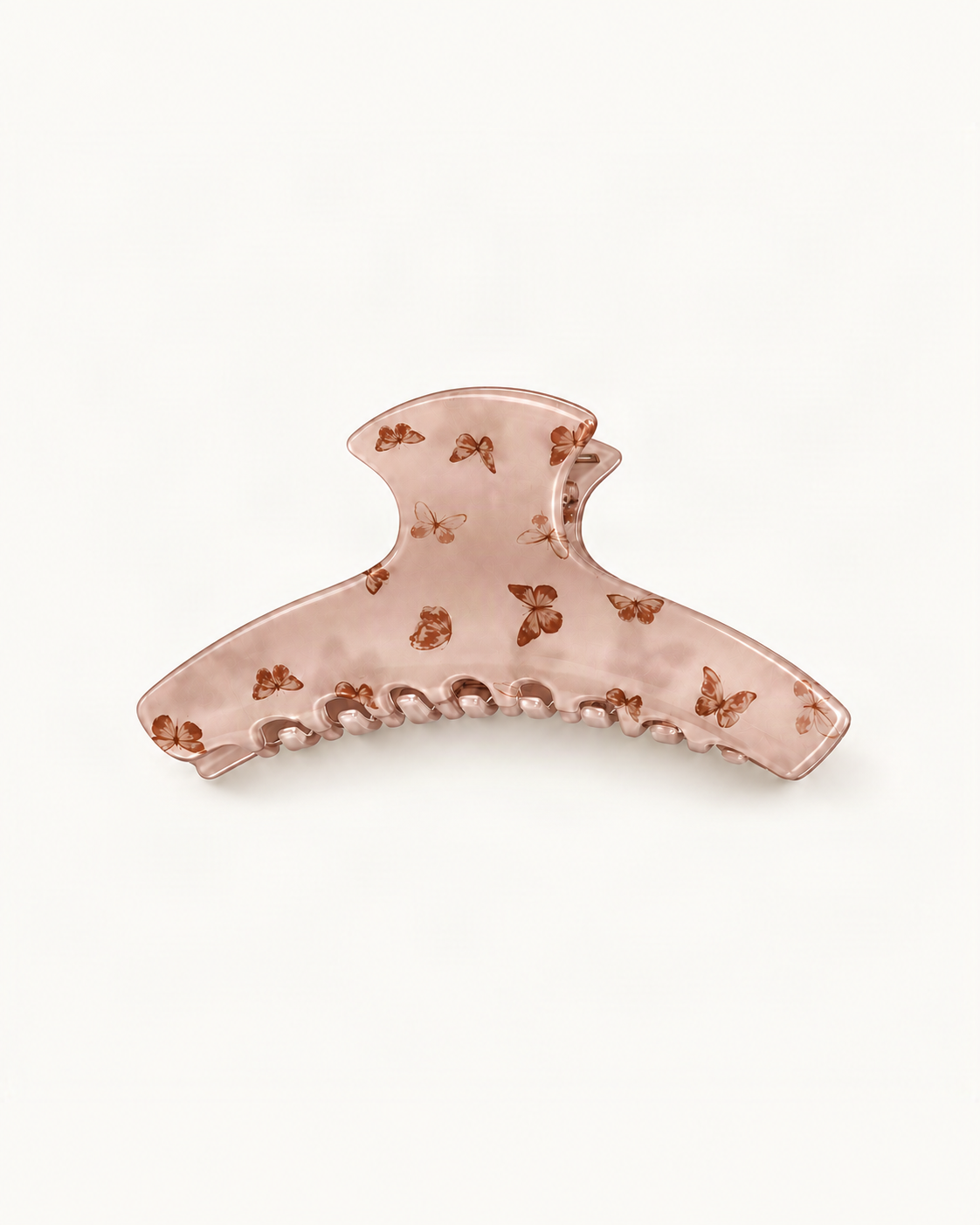 Butterfly Print Acrylic Curved Claw Clip — single hair accessory on a warm ivory background [FITINY Hair main]