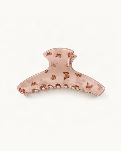 Butterfly Print Acrylic Curved Claw Clip — single hair accessory on a warm ivory background [FITINY Hair main]
