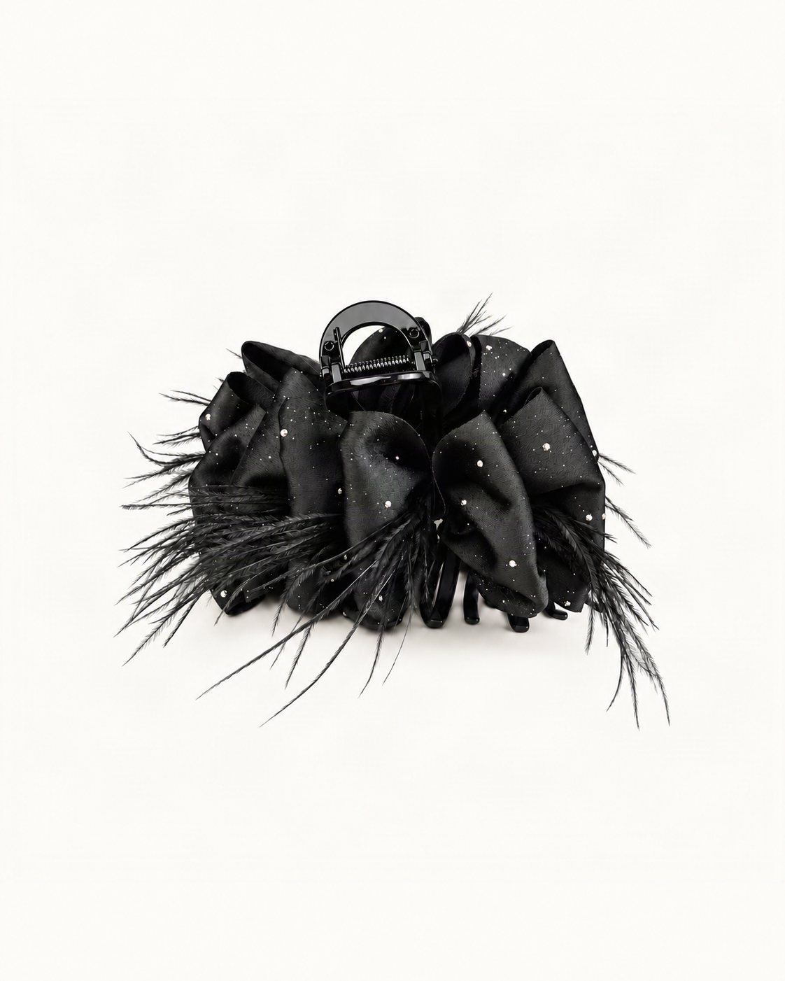 Feather Claw Clip with Baby's Breath Detail — single hair accessory on a warm ivory background [FITINY Hair main]