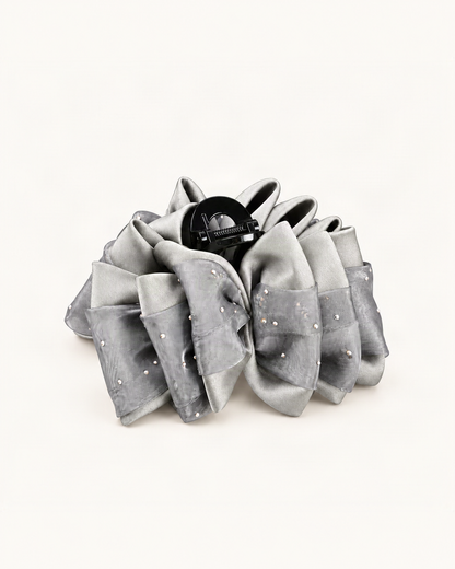 Satin Large Claw Clip with Rhinestone Starry Speckles — Grey variant on a warm ivory background [FITINY Hair variant 48006903529643]