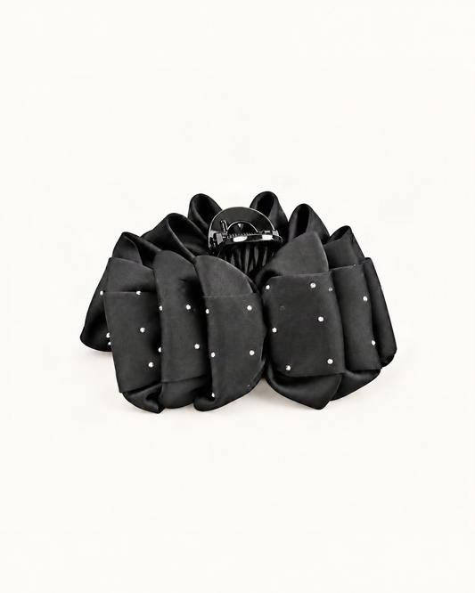Satin Large Claw Clip with Rhinestone Starry Speckles — single hair accessory on a warm ivory background [FITINY Hair main]