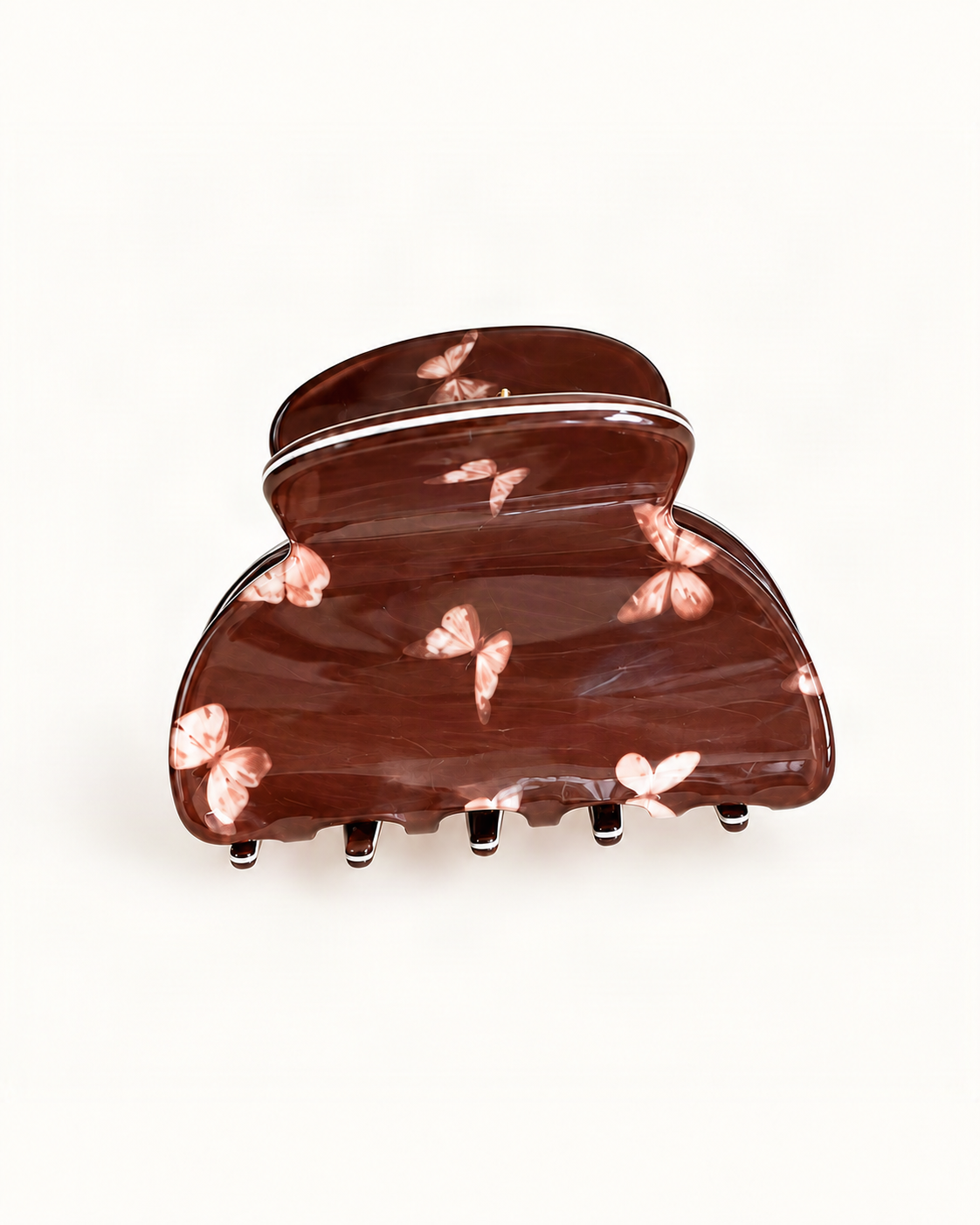 Butterfly Print Acrylic Small Claw Clip — Chocolate variant on a warm ivory background [FITINY Hair variant 48006294798507]