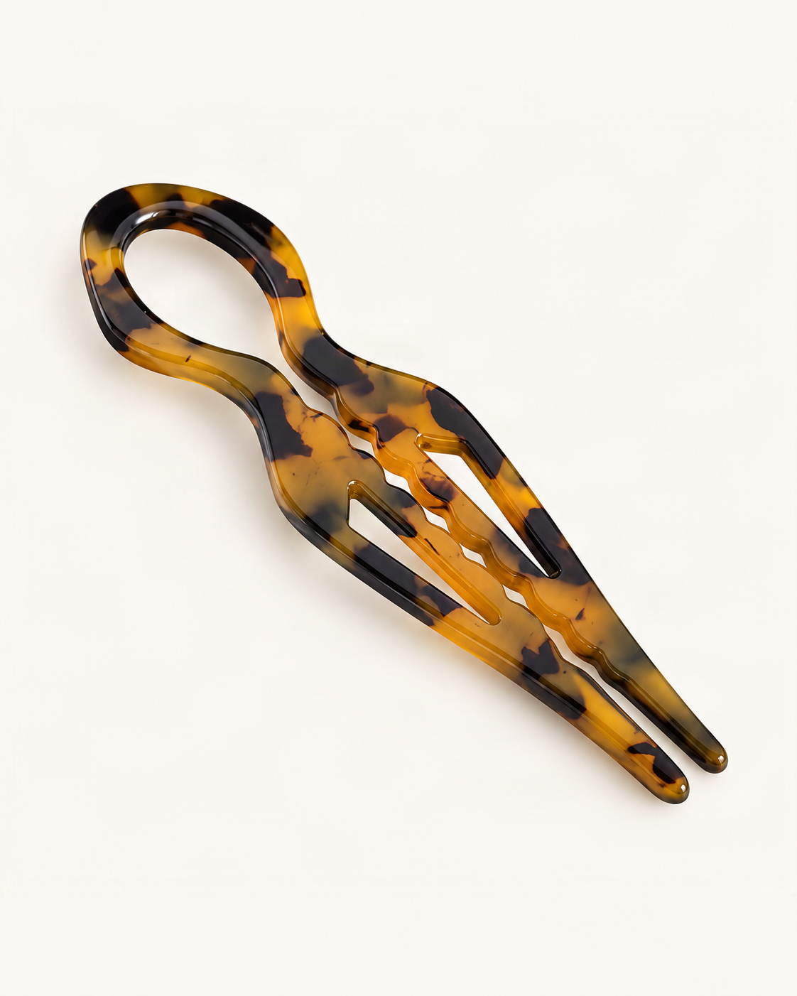Tortoise Cellulose Acetate Scissor Hair Pin — single accessory on warm ivory background [FITINY Hair]