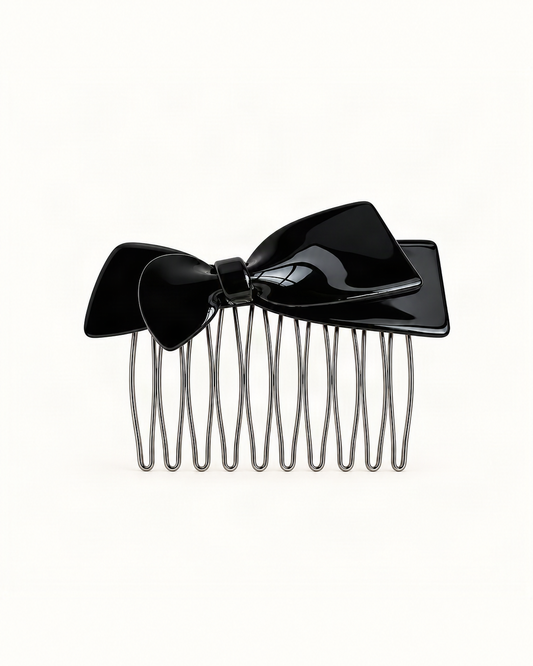 Cellulose Acetate Double Bow Insert Comb — single accessory on warm ivory background [FITINY Hair]