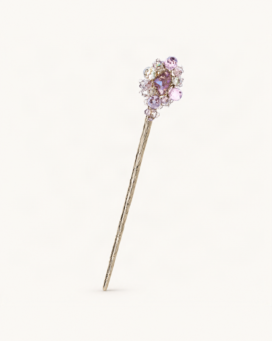 Crystal Floral Hair Stick in Gold Tone — single accessory on warm ivory background [FITINY Hair]