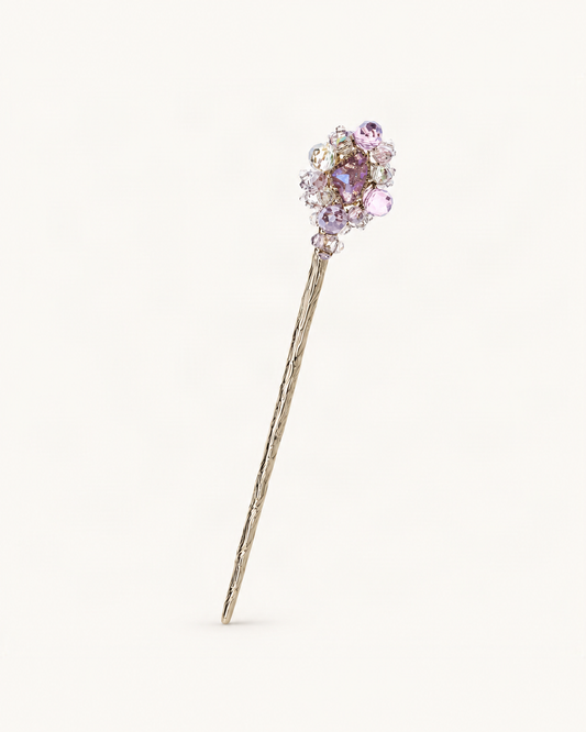 Crystal Floral Hair Stick in Gold Tone — single accessory on warm ivory background [FITINY Hair]