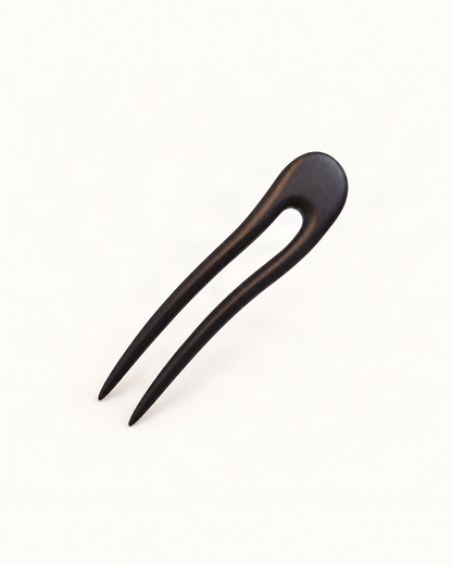 Curved-Prong Wooden U Hair Pin — single accessory on warm ivory background [FITINY Hair]