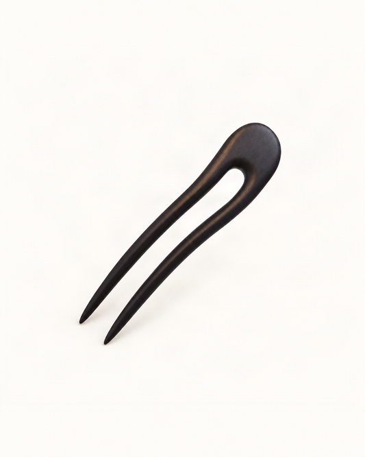 Curved-Prong Wooden U Hair Pin — single accessory on warm ivory background [FITINY Hair]