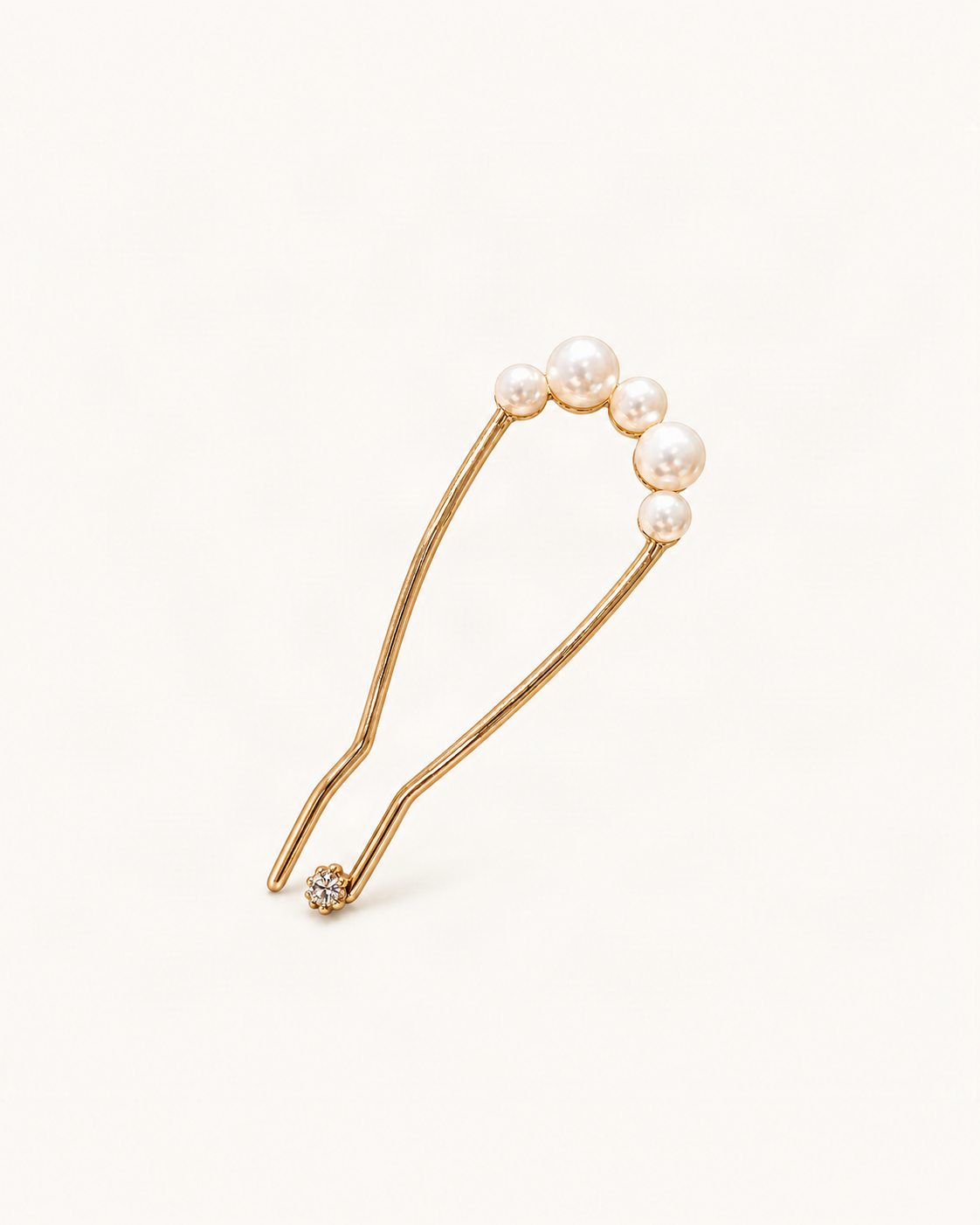 Five-Pearl Metal U-Pin Hair Stick — single accessory on warm ivory background [FITINY Hair]