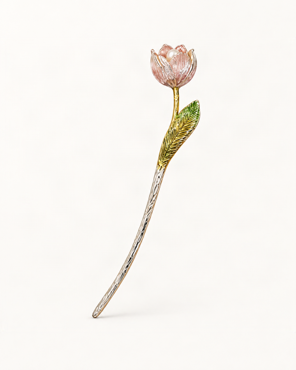 Vintage Tulip Hair Stick with Faux Pearls — single accessory on warm ivory background [FITINY Hair]