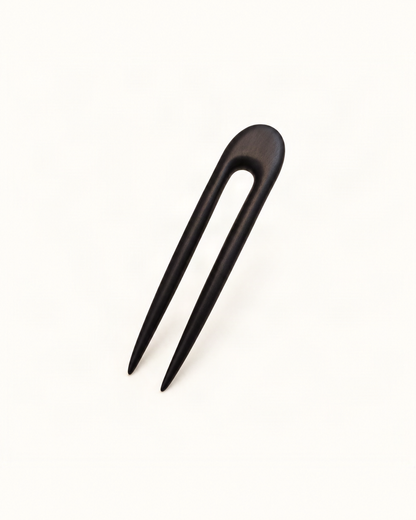 Wooden U-Shaped Hair Pin with Rounded Top — single accessory on warm ivory background [FITINY Hair]
