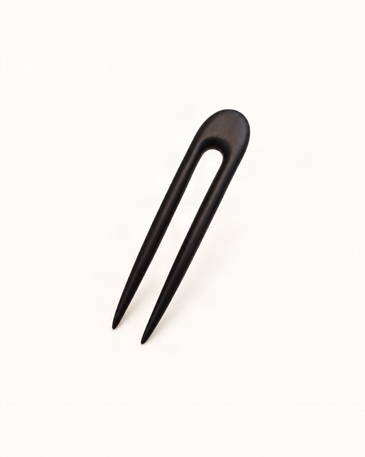 Wooden U-Shaped Hair Pin with Rounded Top — single accessory on warm ivory background [FITINY Hair]