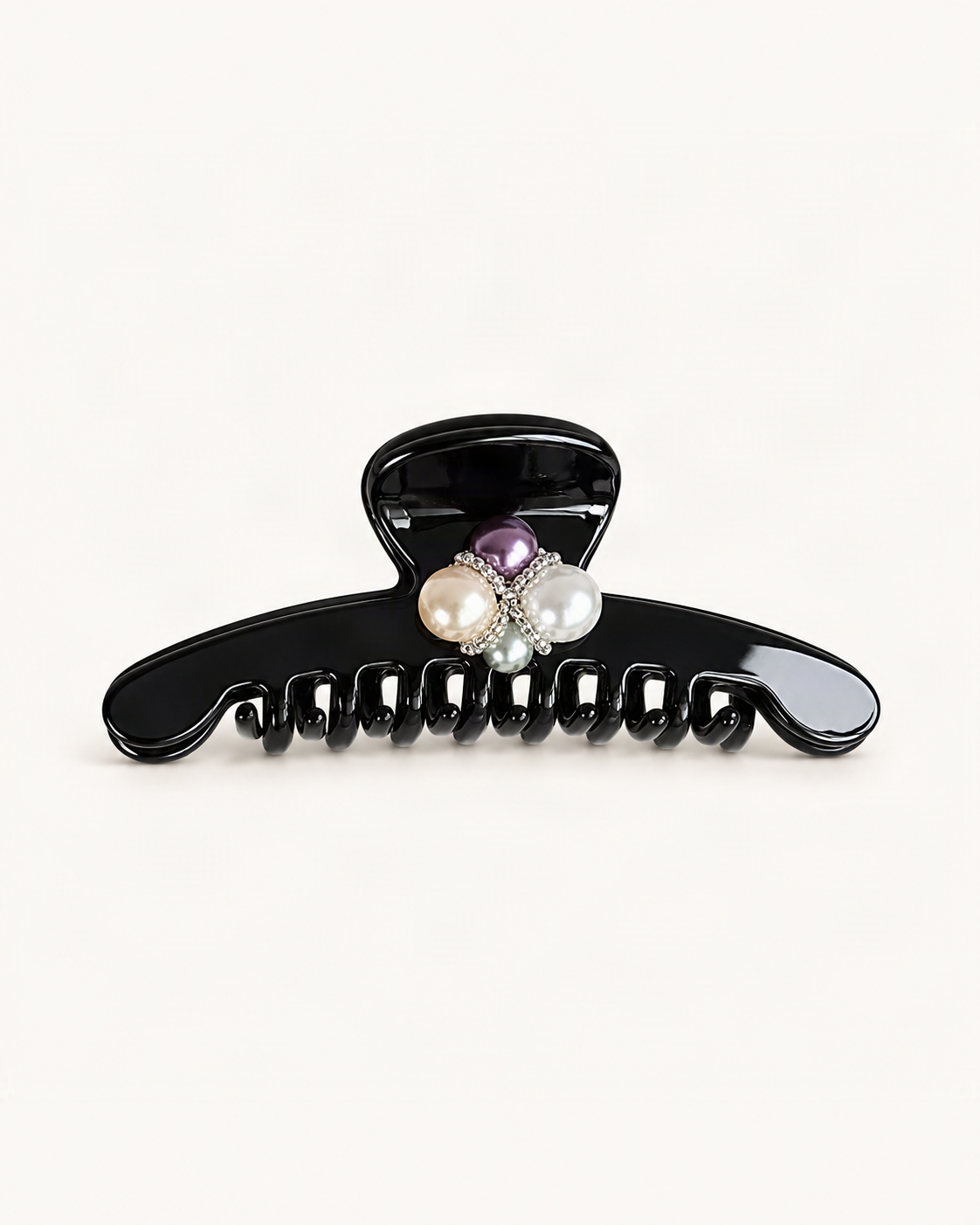 Cellulose Acetate Claw Clip with Faux Pearl Butterfly — single accessory on warm ivory background [FITINY Hair]