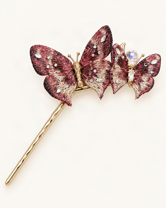 Embroidered Butterfly Hair Stick — single accessory on warm ivory background [FITINY Hair]